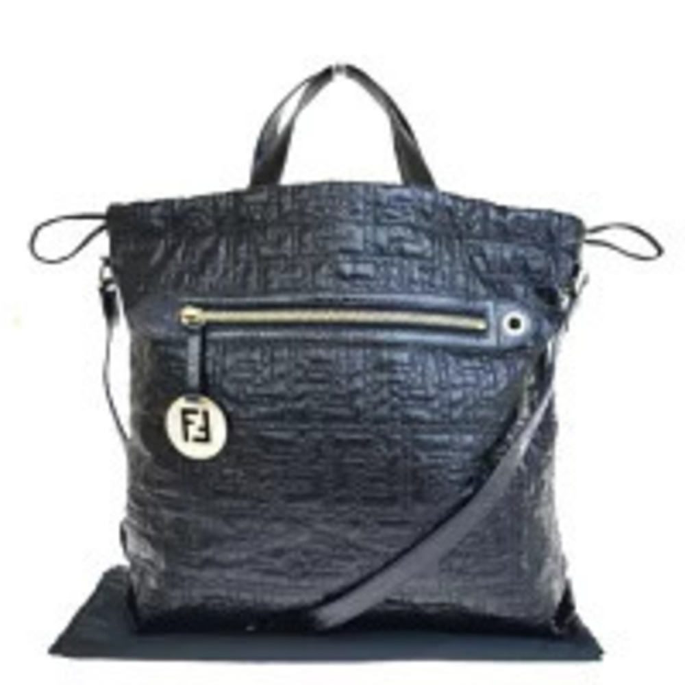 Fendi Zucca Handbag Shoulder Bag Black Canvas Enamel
